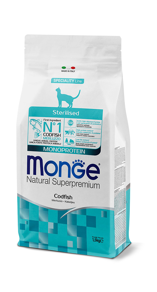 Monge - Natural Superpremium Sterilised Monoprotein con Merluzzo 1,5 Kg