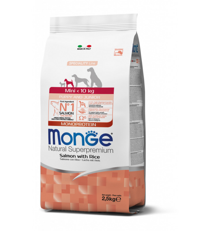 Monge - Natural Superpremium Mini Puppy & Junior Salmone con Riso 2,5 Kg