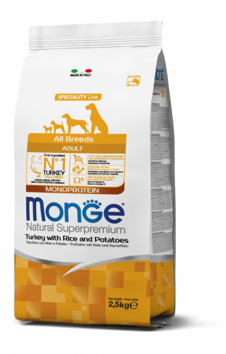 Monge - Natural Superpremium All Breeds Adult Natural Superpremium Tacchino con Riso e Patate 2,5 Kg