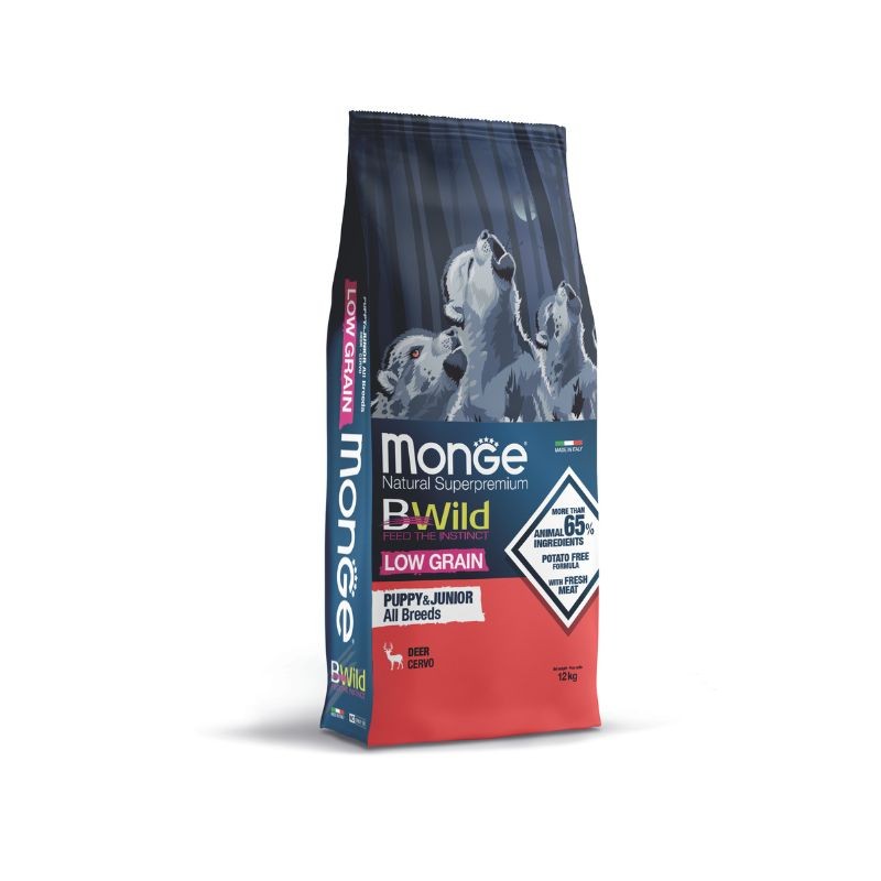Monge - BWild Low Grain Puppy & Junior All Breeds con Cervo 12 Kg