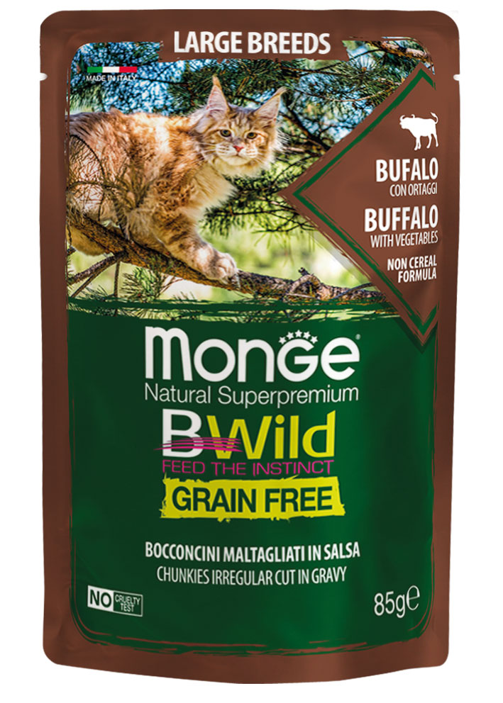 Monge - BWild Grain Free Bocconcini maltagliati in salsa di Bufalo con Ortaggi – Large Breed All Life Stage 85 g