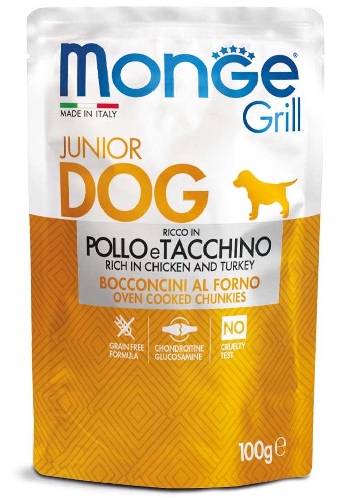 Monge - Grill Puppy & Junior Bocconcini con Pollo e Tacchino 100 g