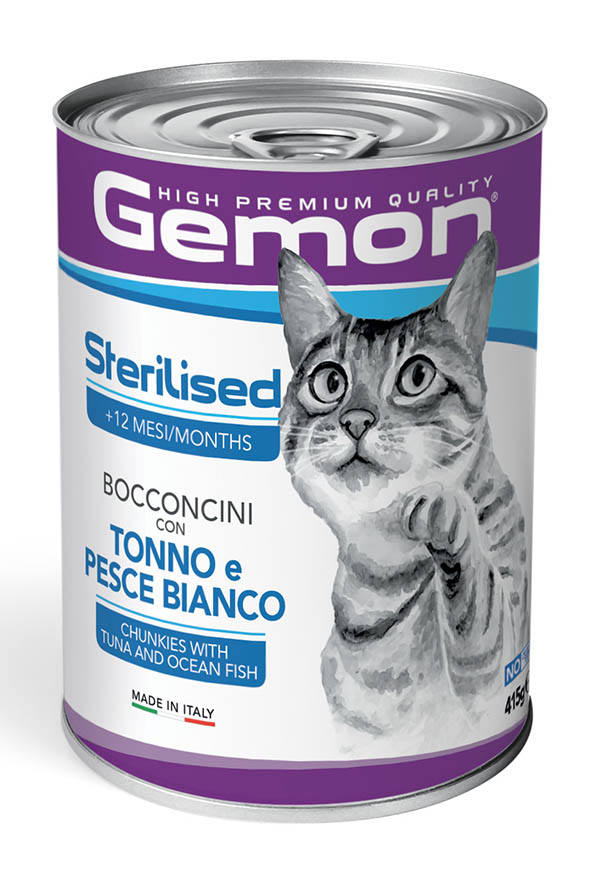 Gemon- Cat Sterilised Bocconcini con Tonno e Pesce Bianco 415 g