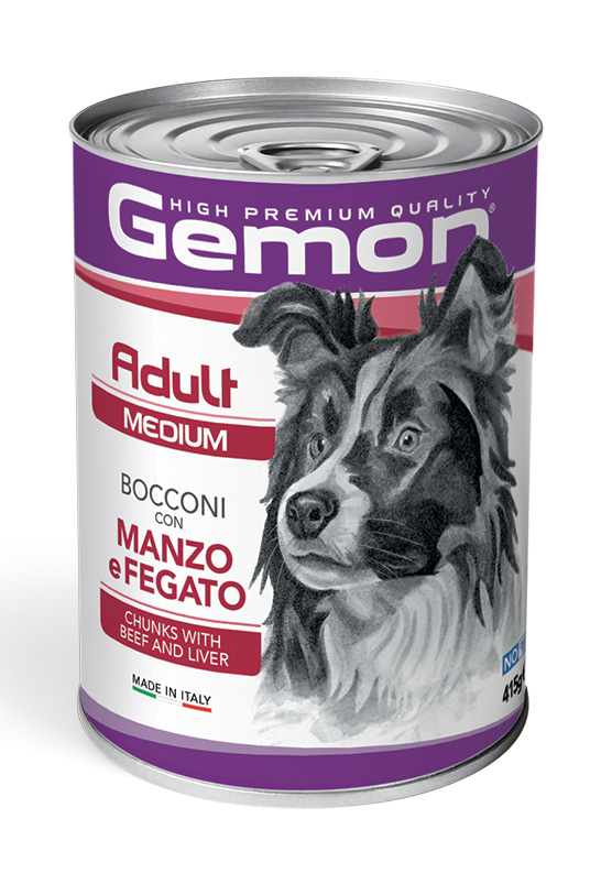 Gemon - Adult Medium Bocconi con Manzo e Fegato 415 g