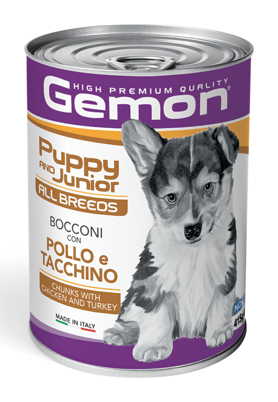 Gemon - Puppy & Junior Bocconi con Pollo e Tacchino 415 g