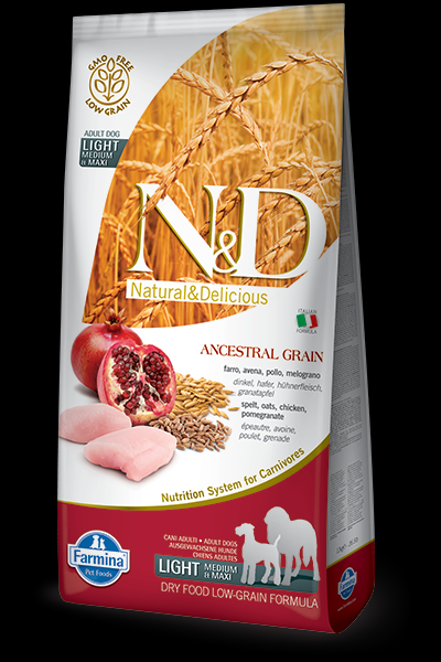 Farmina - Natural & Delicious Ancestral Grain Light Adult Medium/Maxi con Pollo e Melograno