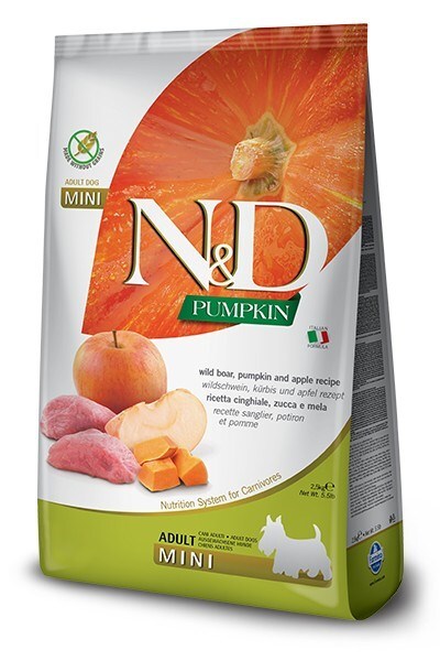 Farmina - Natural & Delicious Pumpkin Grain Free Adult Mini con Cinghiale, Zucca e Mela 2,5 Kg