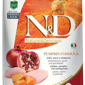 Farmina - Natural & Delicious Pumpkin Grain Free Adult Medium & Maxi con Pollo, Zucca e Melograno 12 Kg