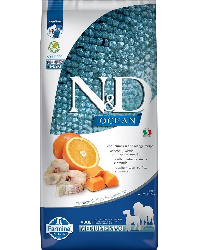 Farmina - Natural & Delicious Ocean Adult Medium & Maxi con Merluzzo, Zucca e Arancia