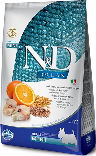 Farmina N&D Ocean Low Grain Adult Mini Merluzzo Farro Avena e Arancia