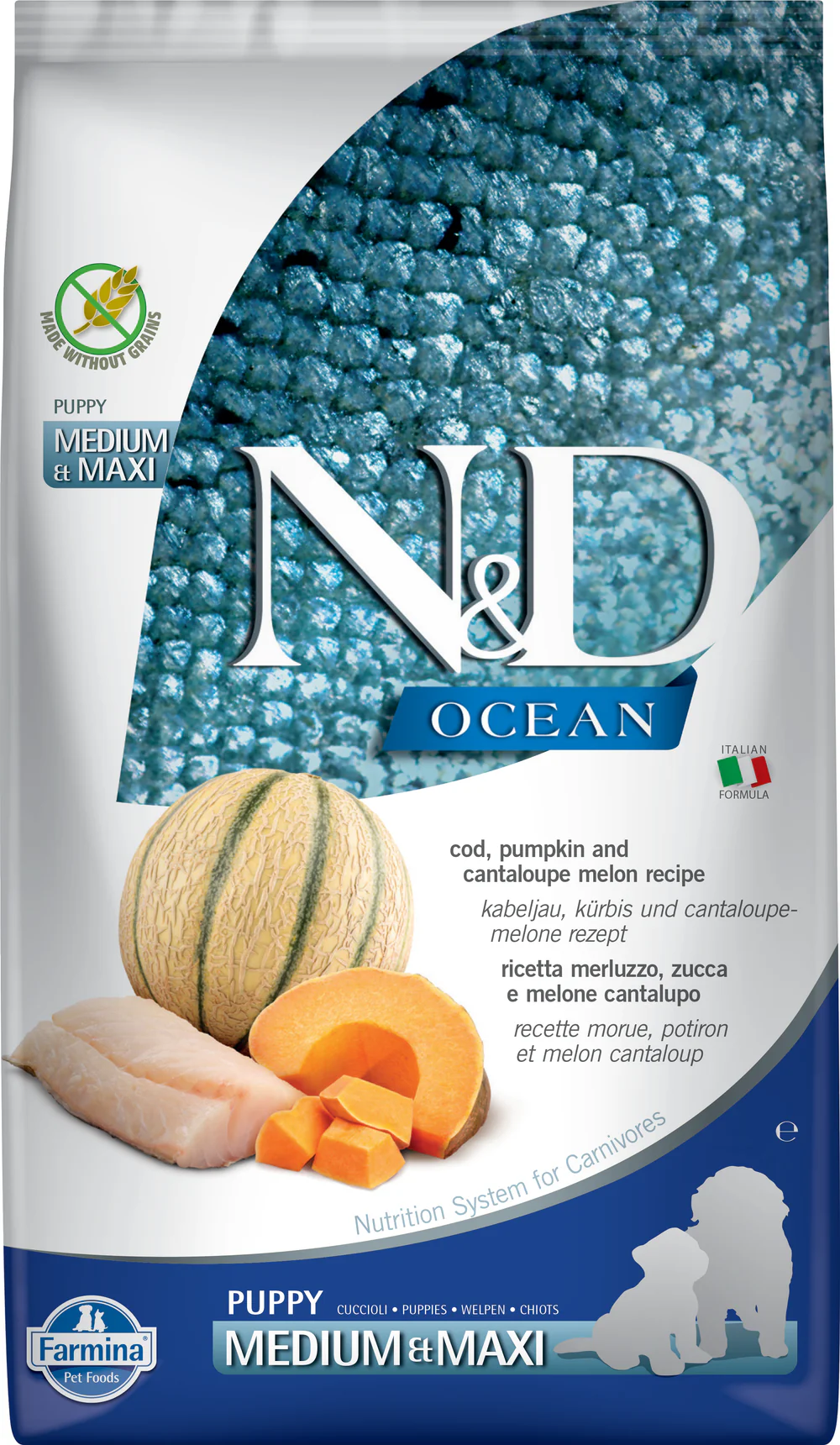 Farmina - Natural & Delicious Medium Maxi Ocean Puppy con Merluzzo, Zucca e Cantalupo