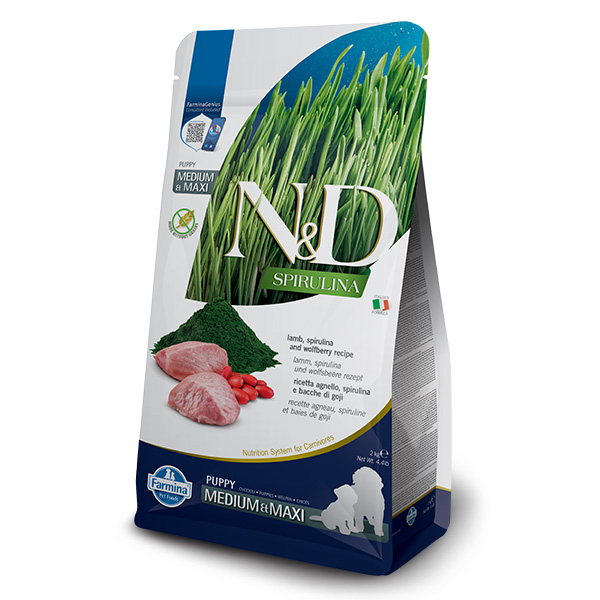 Farmina - Natural & Delicious Spirulina Puppy Medium & Maxi con Agnello, Spirulina e Bacche di Goji 2 Kg