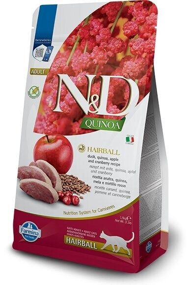 Farmina - Natural & Delicious Quinoa Hairball Anatra, Quinoa, Mela e Mirtillo Rosso