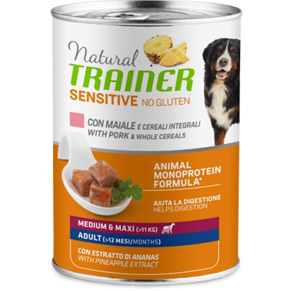 Trainer - Natural Sensitive No Gluten Medium & Maxi Adult con Maiale e Cereali 400 g