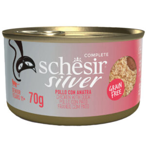 Schesir - Silver Senior Cat Pollo con Anatra Filetti e Mousse Doppia Texture in Brodo 70 g