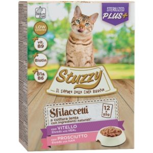 Stuzzy Cat - Multipack Sfilaccetti Sterilized con Vitello e Prosciutto 12x85g