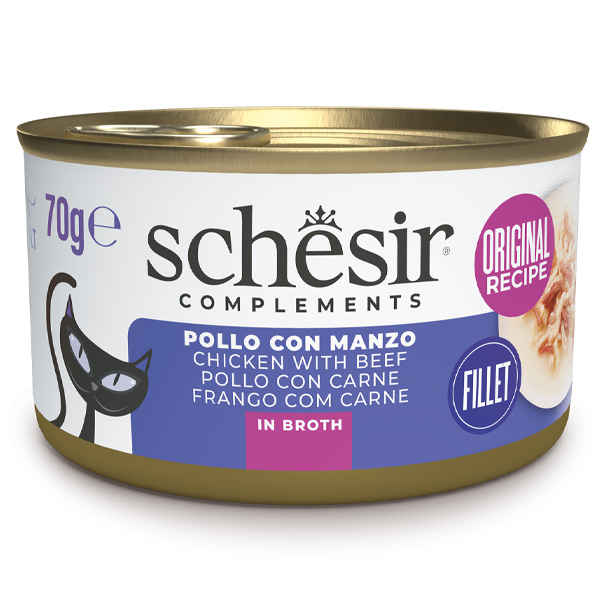 Schesir Gatto - Complements Filetti In Brodo Pollo Con Manzo 70 g