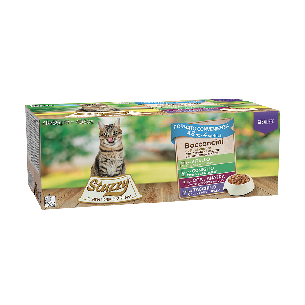 Stuzzy Cat - Multipack bocconcini Sterilised con Vitello, Coniglio, Oca, Anatra, Tacchino 48x85g