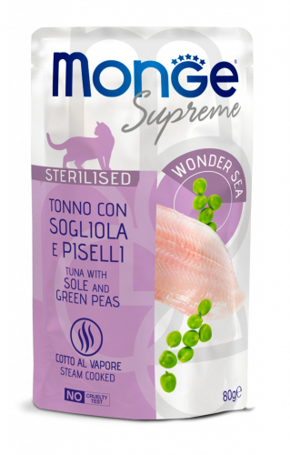 Monge - Supreme Sterilised Adult Pezzetti di Tonno con Sogiola e Piselli 80 g