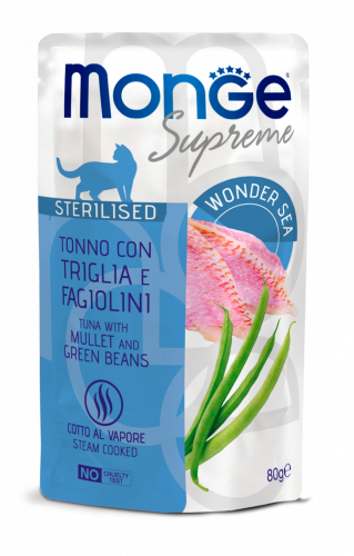 Monge - Supreme Sterilised Adult Pezzetti di Tonno con Triglia e Fagiolini 80 g
