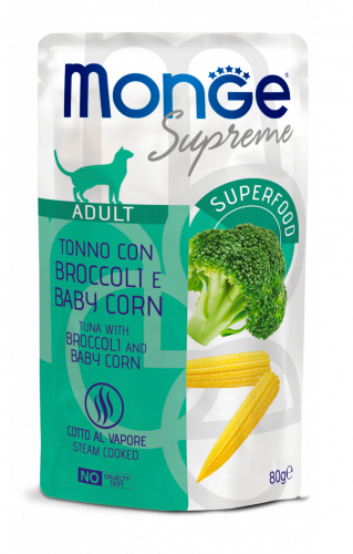 Monge - Supreme Adult Pezzetti di Tonno con Broccoli e Baby Mais 80 g