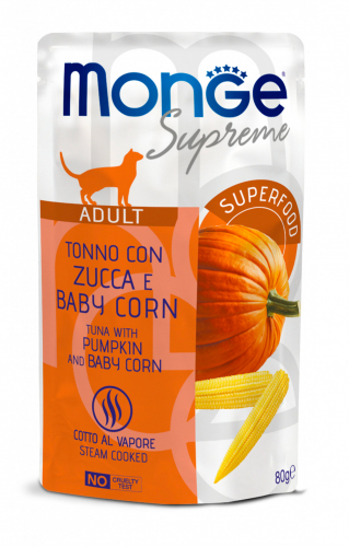 Monge - Supreme Adult Pezzetti di Tonno con Zucca e Baby Mais 80 g