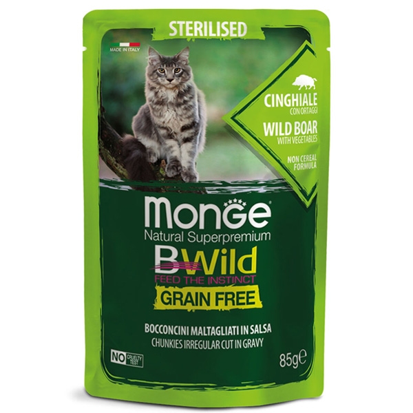 Monge - BWild Grain Free Bocconcini maltagliati in salsa Cinghiale con Ortaggi – Sterilised 85 g