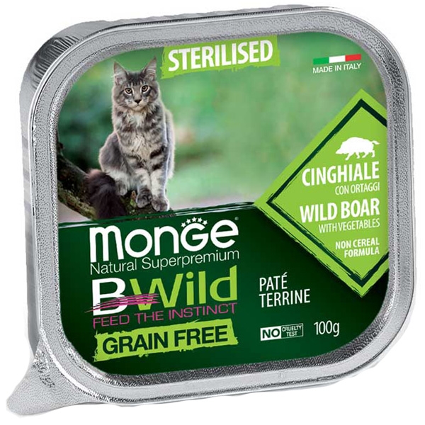 Monge - BWild Adult Paté Terrine Acciughe con Cinghiale con Ortaggi – Sterilised 100 g