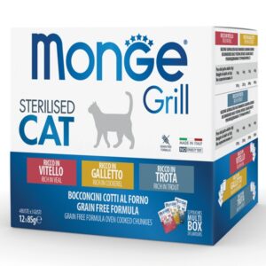 Monge - Grill Sterilised Multibox Mix Vitello - Galletto - Trota 12 x 85 g