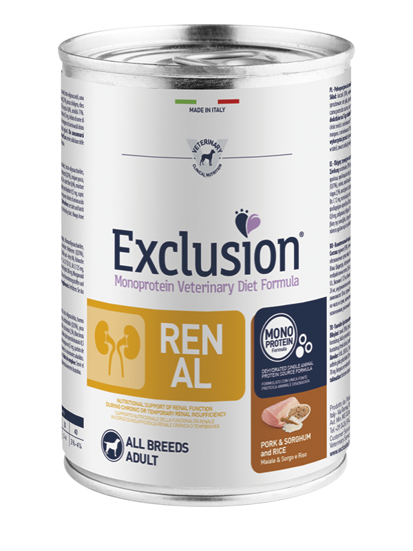 Exclusion - Diet Renal Adult All Breeds con Maiale, Sorgo e Riso 400 g