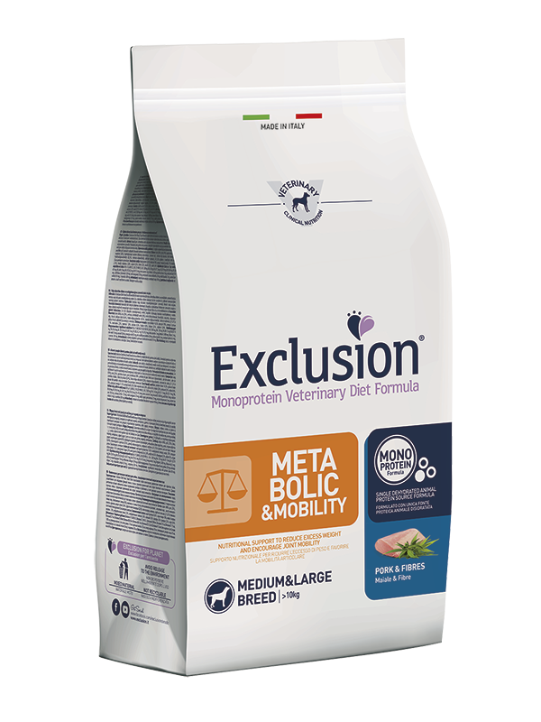 Exclusion - Diet Metabolic & Mobility Medium/Large Breed con Maiale e Fibre