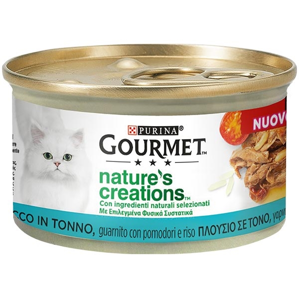 Gourmet Nature's Creations, Ricco in Tonno, Guarnito con Pomodori e Riso 85 g