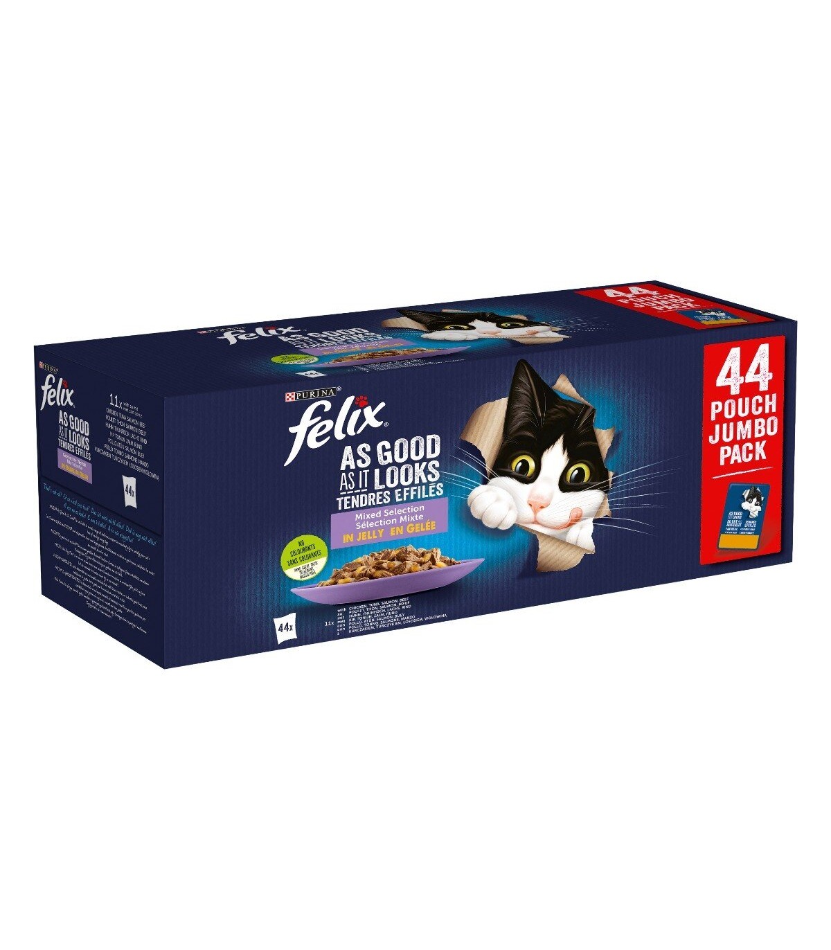 Felix Le Ghiottonerie Multipack Gatto Pollo Manzo Salmone e Tonno 44 x 85 g