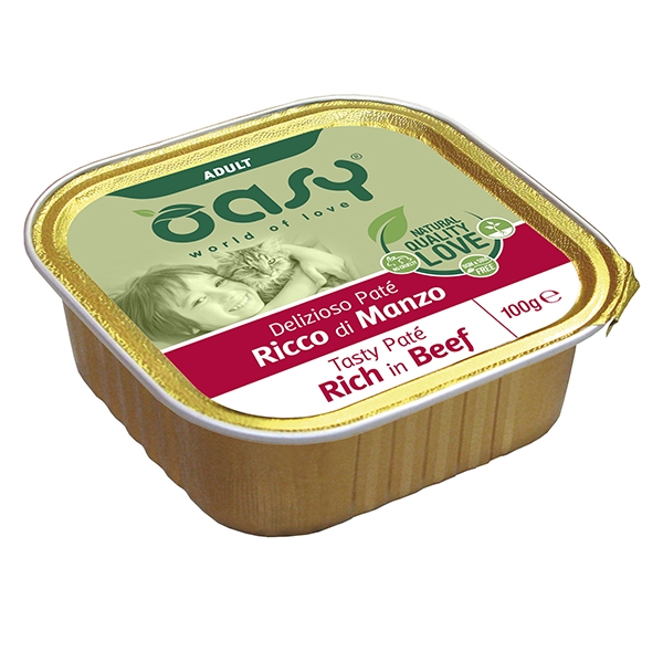 Oasy - Gatto Delizioso Patè Ricco di Manzo 100 g