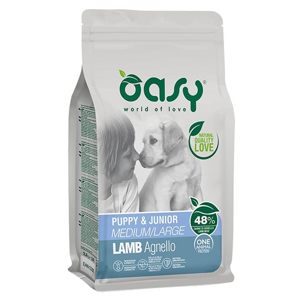 Oasy - One Animal Protein Puppy & Junior Medium & Large con Agnello 12 Kg