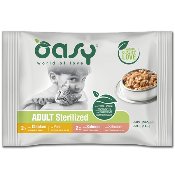 Oasy - Bocconcini in Salsa Adult Multipack per Gatti Sterilized 4 x 85 g
