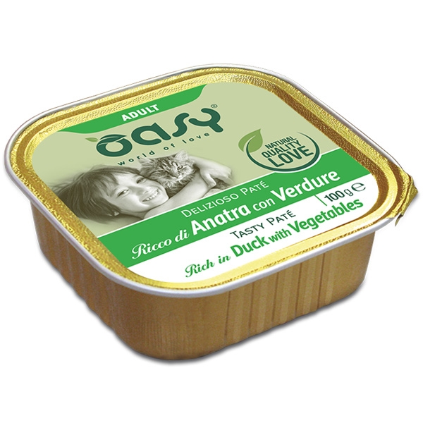 Oasy - Gatto Delizioso Paté Ricco di Anatra con Verdure 100 g