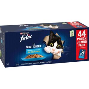 Felix Le Ghiottonerie Multipack Merluzzo, Salmone, Tonno e Platessa 44 x 85 g